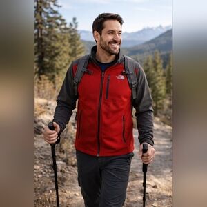 The North Face Men’s Performance Jacket – Vibrant Red & Charcoal | Size L